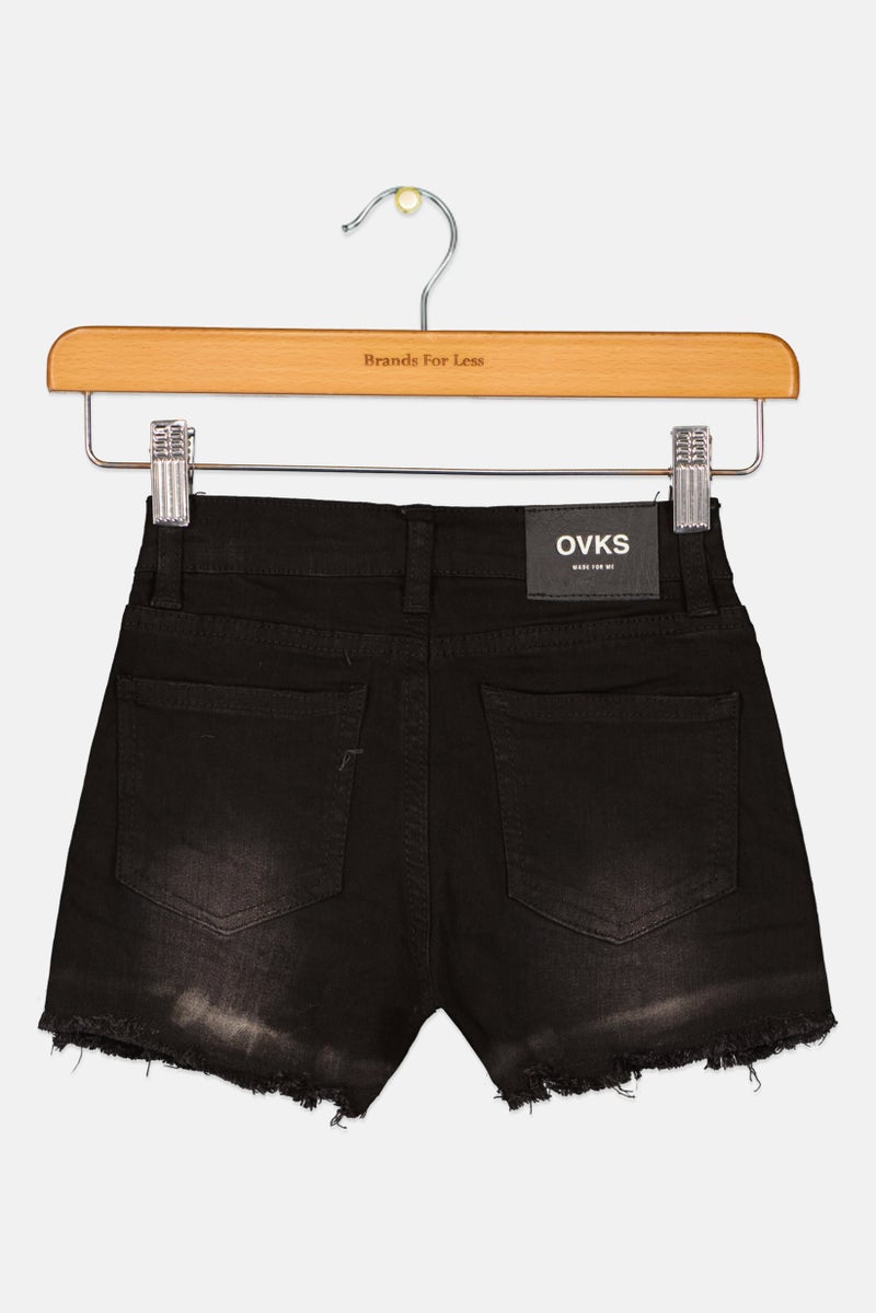 Overkids Kids Girl Washed Denim Shorts, Black - Image 2