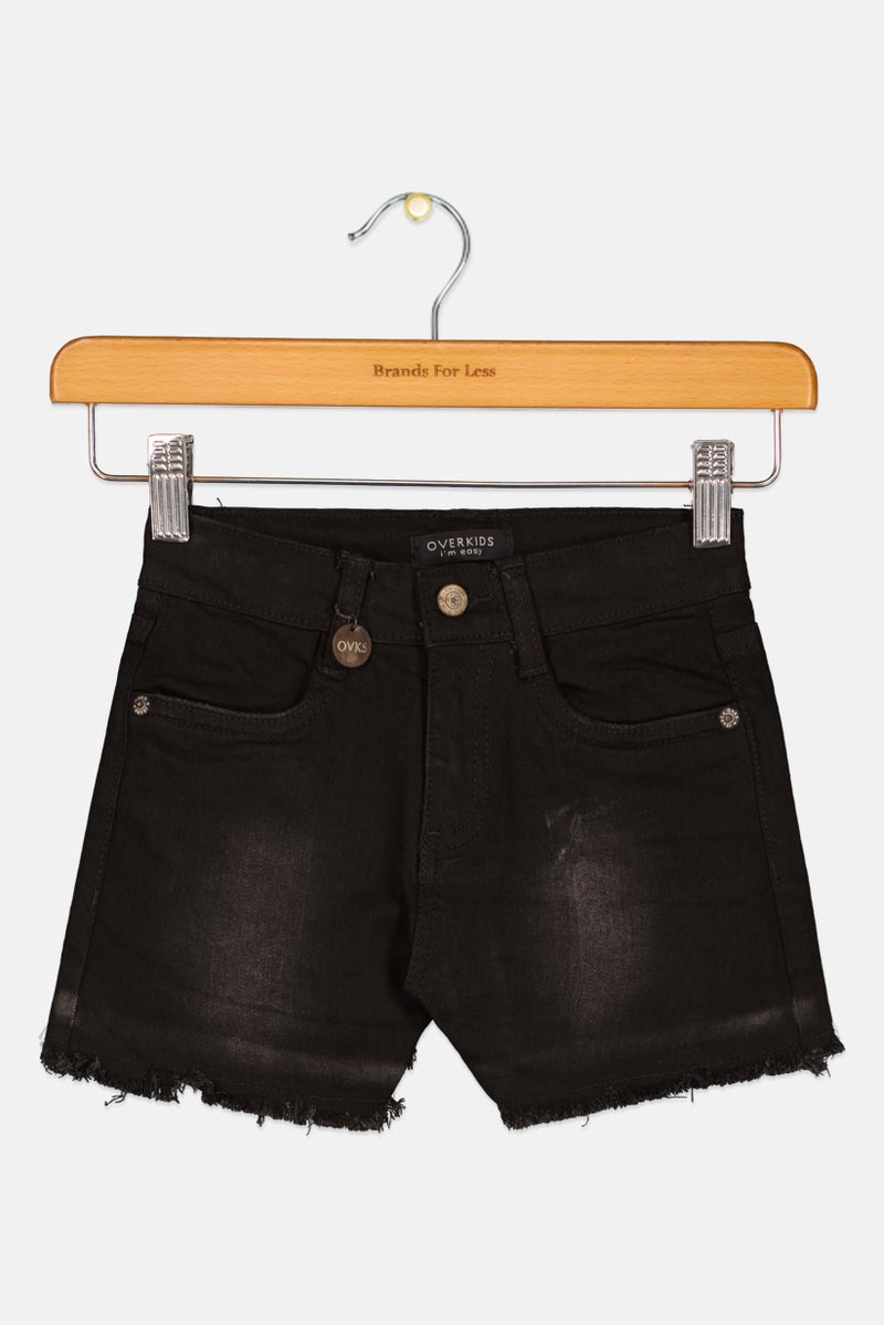 Overkids Kids Girl Washed Denim Shorts, Black - Image 1