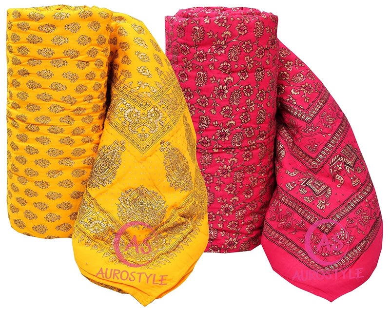 WORLDNEX 400 TC Pure Cotton Jaipuri Design Printed Light Weight Traditional Rajasthani Print Single Bed QuiltRazaiRajai Design 17 Single Bed Set of 2 Combo Set - Image 1