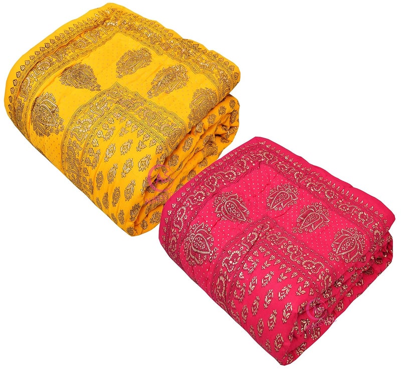 WORLDNEX 400 TC Pure Cotton Jaipuri Design Printed Light Weight Traditional Rajasthani Print Single Bed QuiltRazaiRajai Design 17 Single Bed Set of 2 Combo Set - Image 2