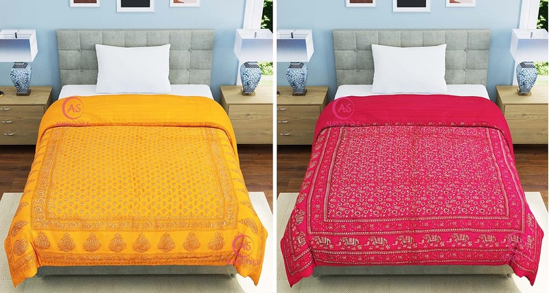 WORLDNEX 400 TC Pure Cotton Jaipuri Design Printed Light Weight Traditional Rajasthani Print Single Bed QuiltRazaiRajai Design 17 Single Bed Set of 2 Combo Set - Image 5