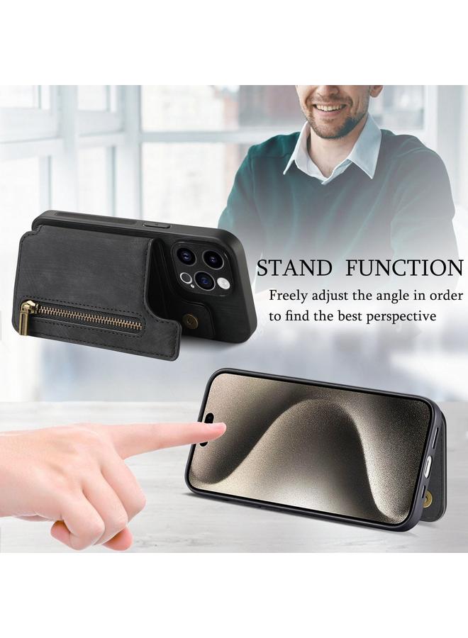 زبون جراب خلفي بسحاب من الجلد بتصميم كلاسيكي لهاتف iPhone 12 Pro - Image 4