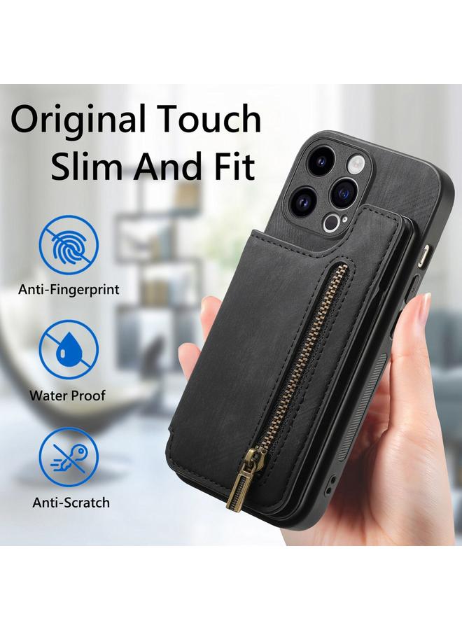 زبون جراب خلفي بسحاب من الجلد بتصميم كلاسيكي لهاتف iPhone 12 Pro - Image 5