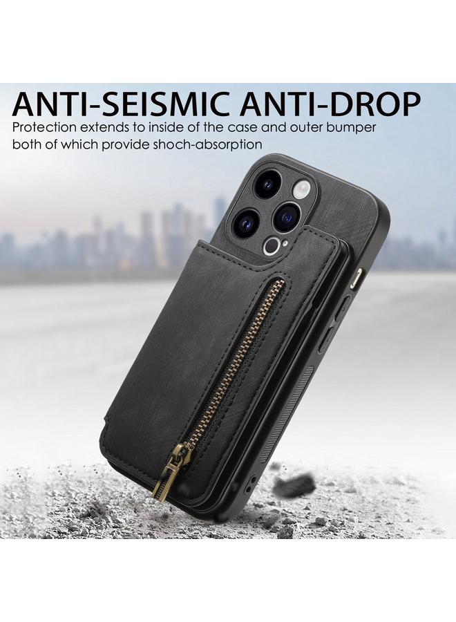 زبون جراب خلفي بسحاب من الجلد بتصميم كلاسيكي لهاتف iPhone 12 Pro - Image 2