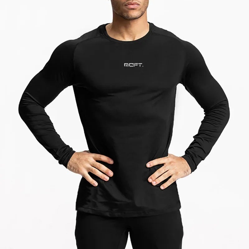 Men''s Casual Fitness Clothes Elastic Quick-drying Running T-shirt Autumn Long-sleeved Base Shirt and Round Neck Breathable Top - Image 3
