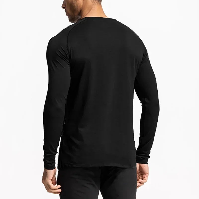 Men''s Casual Fitness Clothes Elastic Quick-drying Running T-shirt Autumn Long-sleeved Base Shirt and Round Neck Breathable Top - Image 4