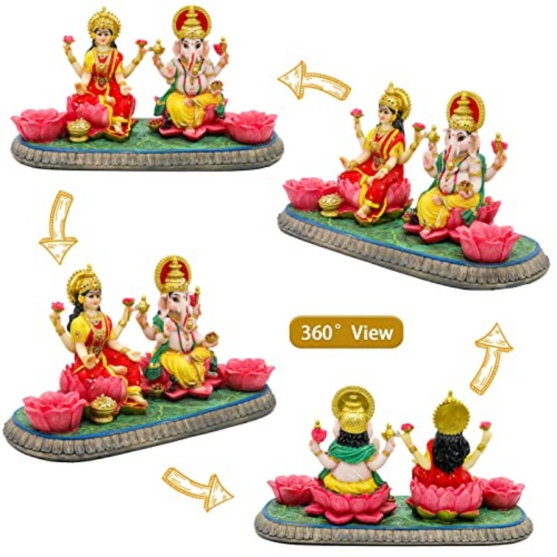 Indian God Ganesha Lakshmi Statue - 5.3"H Indian Idol Laxmi Ganesh with LED Diyas for Diwali Gifts Decor Home Office Mandir Temple Altar Puja Item Hindu Murti Pooja Sculpture - Image 5