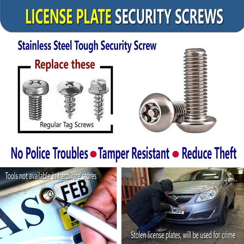 ZXFOOG License Plate Screws Anti Theft- 8 PC Button Head Torx M6 3/4" Stainless Steel Tamper Proof Machine Car Tag Bolt for License Plate Frame Holder, Security Fastener Hardware and Black Caps - Image 3