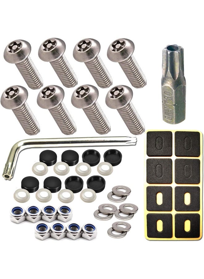 ZXFOOG License Plate Screws Anti Theft- 8 PC Button Head Torx M6 3/4" Stainless Steel Tamper Proof Machine Car Tag Bolt for License Plate Frame Holder, Security Fastener Hardware and Black Caps - Image 1