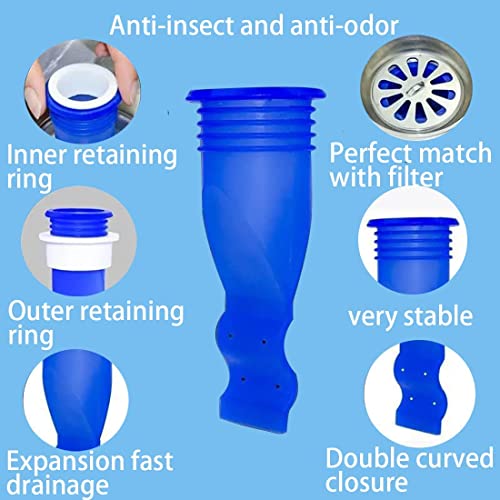 Leeonz Shower Floor Drain Backflow Preventer, One Way Valve Sewer Core, Bathroom Kitchen Laundry ( 5 x 5 x 11cm , Blue Pack of 3) - Image 5
