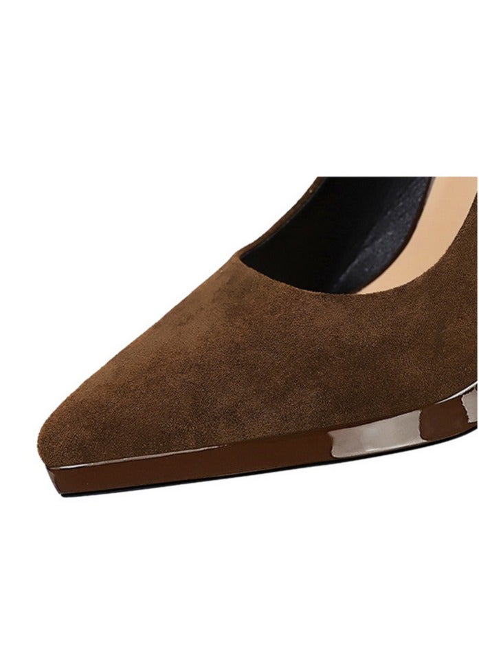 بيج تري المرأة مغلقة أشارت إصبع القدم الكعب العالي مضخات الحزب بني داكن 10.5CM - Image 4