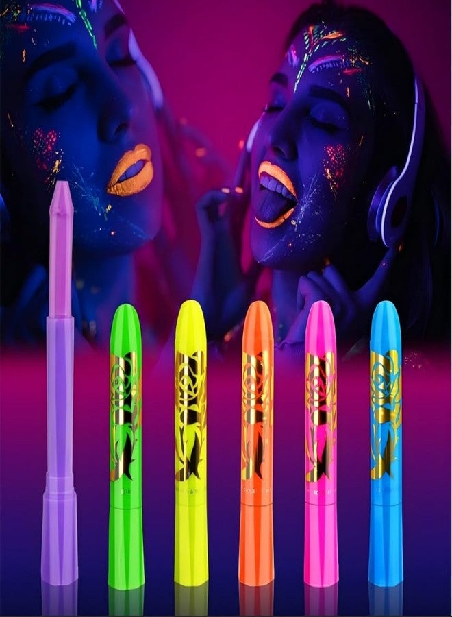 Ausbond 6 Pcs Glow in The Light Body Face Paint, Face Painting Kit, UV Crayon Kit Fluorescent Body Paints for Adults for Birthday Party Halloween Masquerade Makeup Outdoor - Image 1