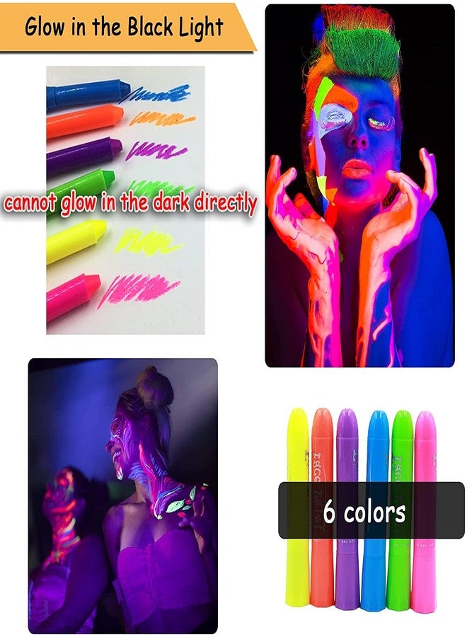 Ausbond 6 Pcs Glow in The Light Body Face Paint, Face Painting Kit, UV Crayon Kit Fluorescent Body Paints for Adults for Birthday Party Halloween Masquerade Makeup Outdoor - Image 2