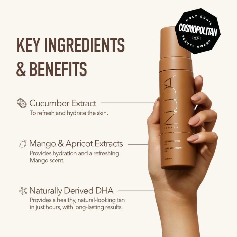 Nuda Canada Nuda Self Tanning Mousse | Lightweight Sunless Tanning Lotion | Cruelty Free Body Self Tanner Mousse with Natural Ingredients | Bronzing Lotion at Home (190mL, Dark) - Image 5