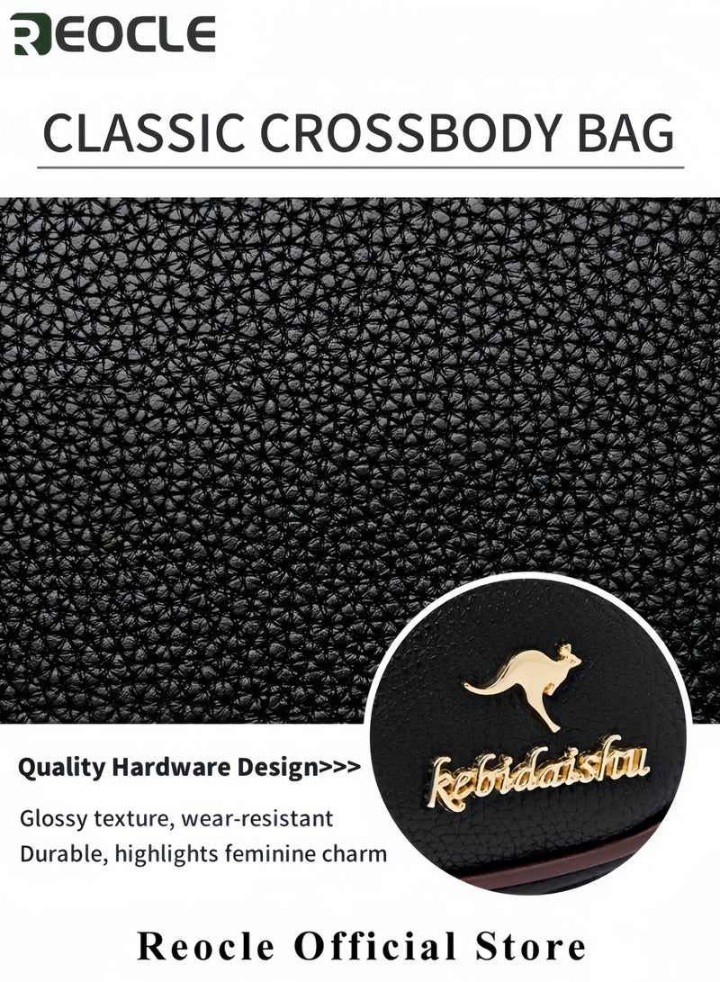 REOCLE Ladies Retro Crossbody Bags for Women Large Capacity Three-Layer Shoulder Bag Vegan Leather Handbag Purses Satchel Clutch with Multi Layered - Image 3