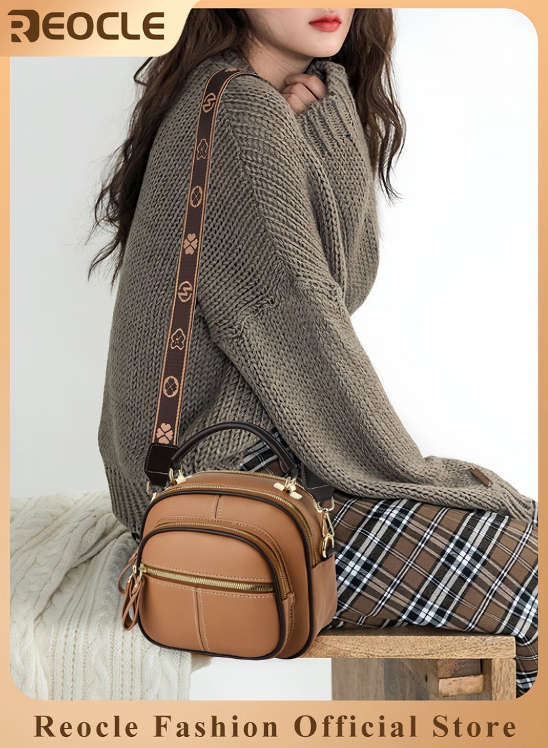 REOCLE Ladies Retro Crossbody Bags for Women Large Capacity Three-Layer Shoulder Bag Vegan Leather Handbag Purses Satchel Clutch with Multi Layered - Image 1