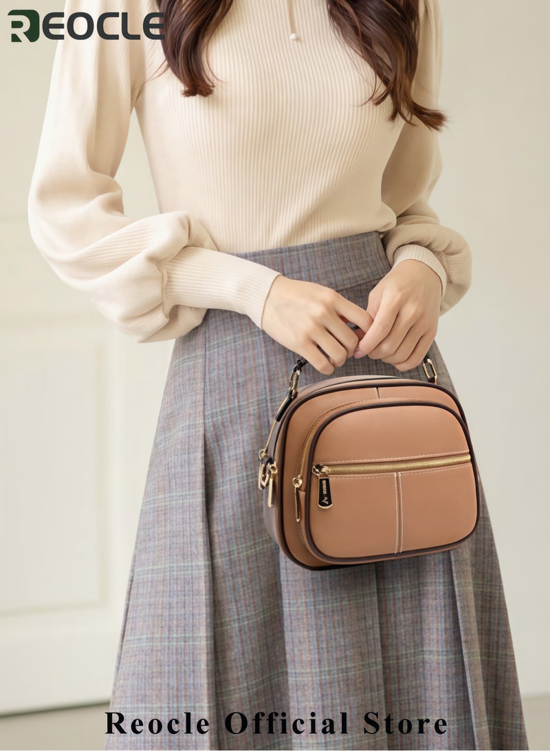 REOCLE Ladies Retro Crossbody Bags for Women Large Capacity Three-Layer Shoulder Bag Vegan Leather Handbag Purses Satchel Clutch with Multi Layered - Image 5