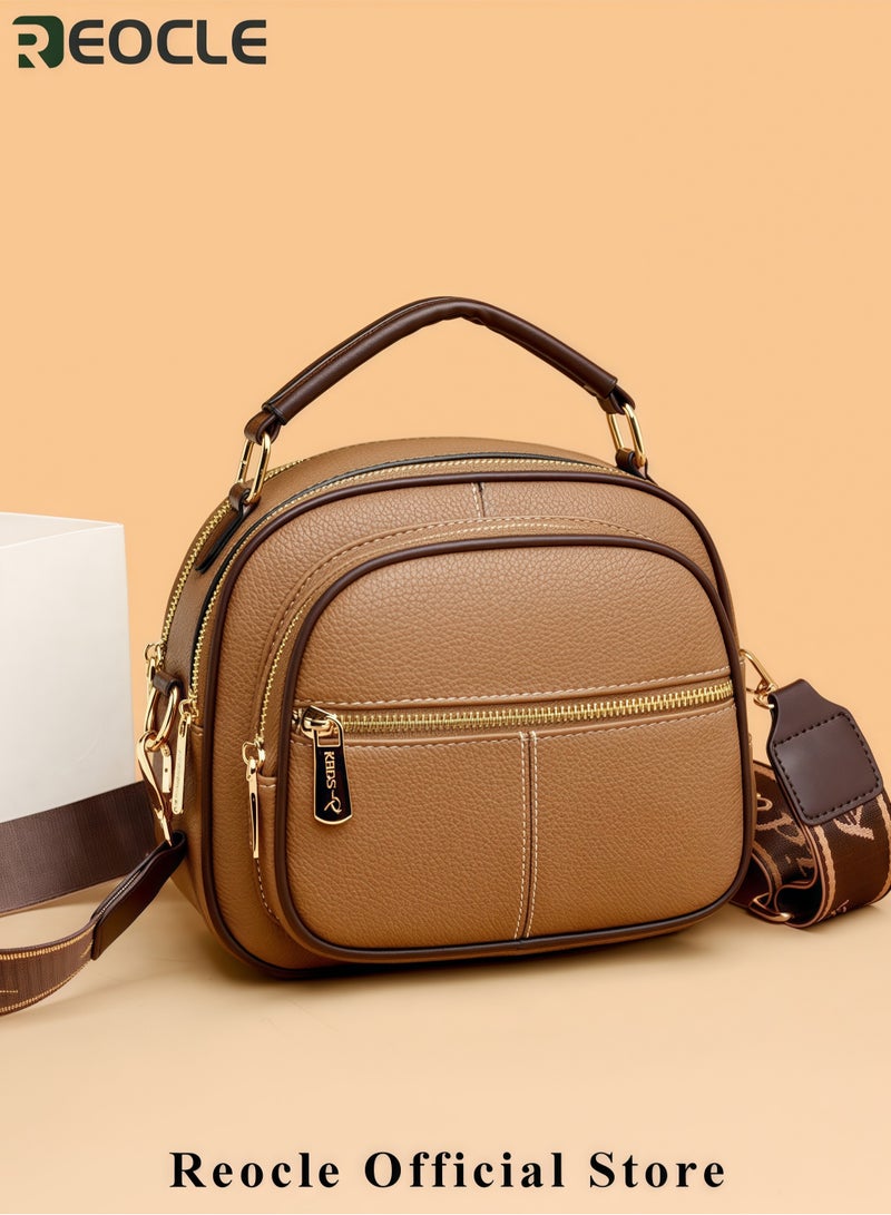 REOCLE Ladies Retro Crossbody Bags for Women Large Capacity Three-Layer Shoulder Bag Vegan Leather Handbag Purses Satchel Clutch with Multi Layered - Image 2