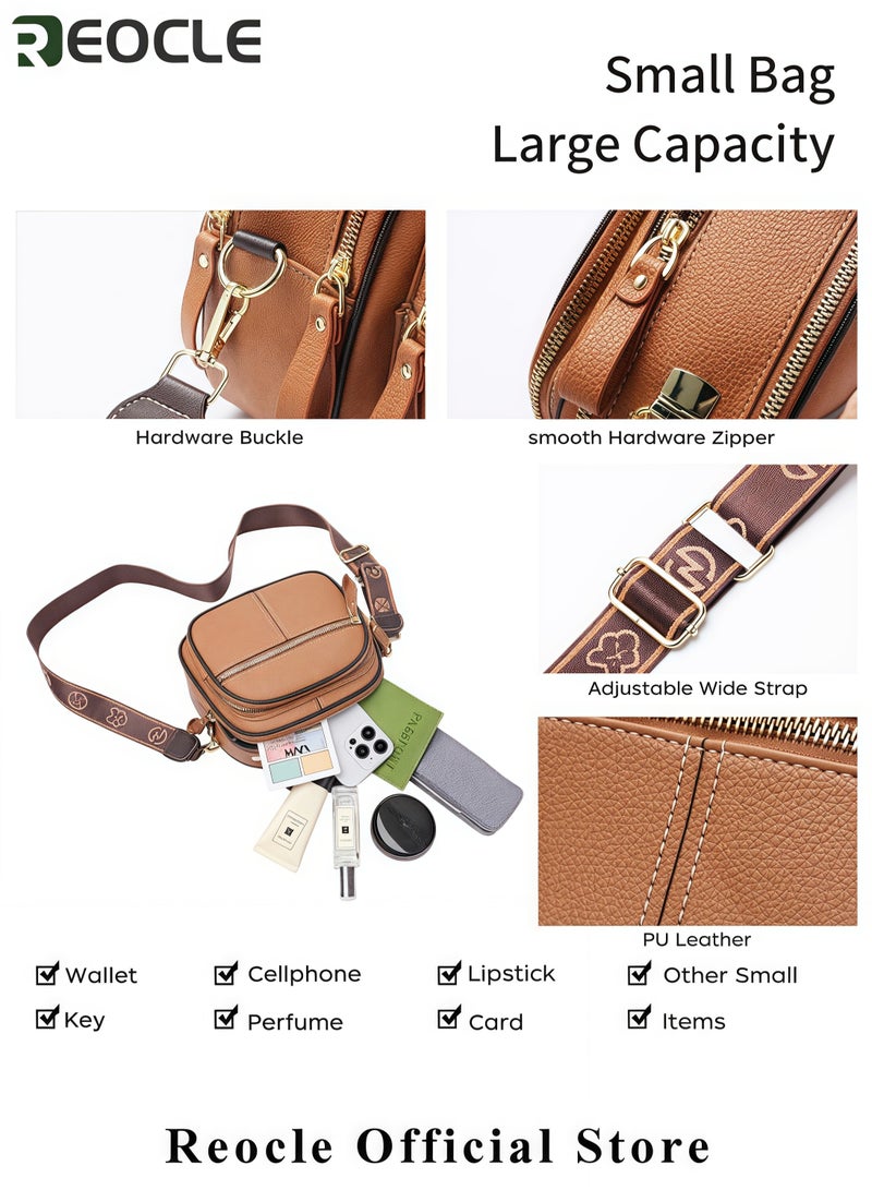 REOCLE Ladies Retro Crossbody Bags for Women Large Capacity Three-Layer Shoulder Bag Vegan Leather Handbag Purses Satchel Clutch with Multi Layered - Image 4