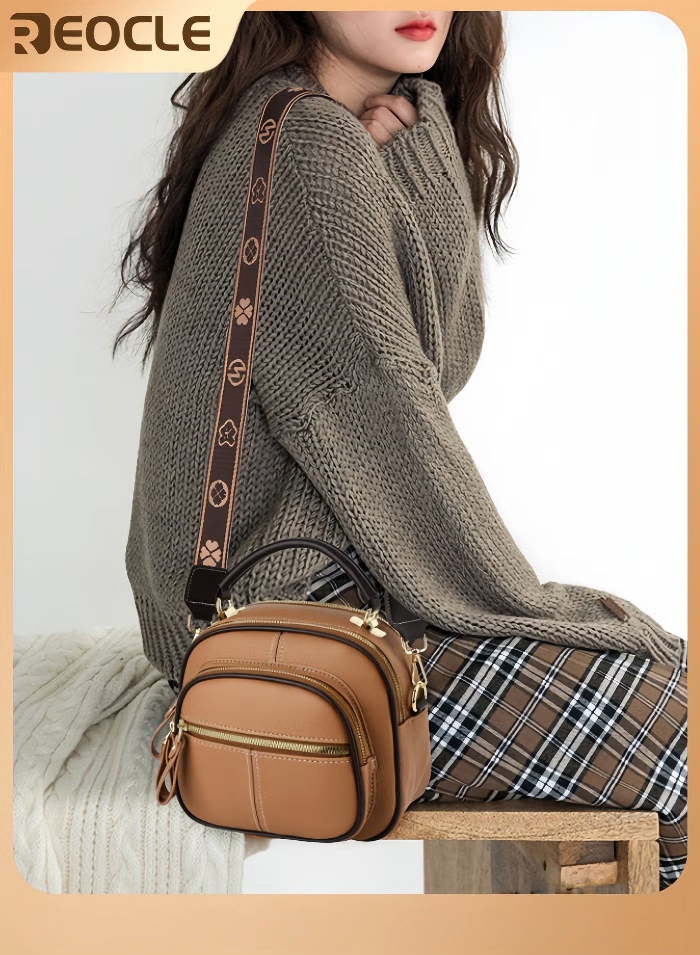 Ladies Retro Crossbody Bags for Women Large Capacity Three-Layer Shoulder Bag Vegan Leather Handbag Purses Satchel Clutch with Multi Layered