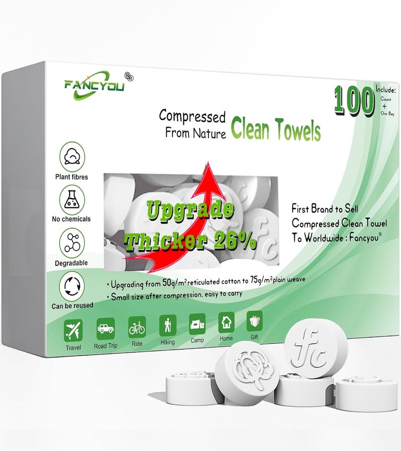 Compressed Disposable Face Towel Kit Thicken Facial Cleansing Cloths TowelettesCompact Portable Wash Cotton Wipes Tablets Coin Tissues for Beauty Salon Personal Care Travel100 PCS White