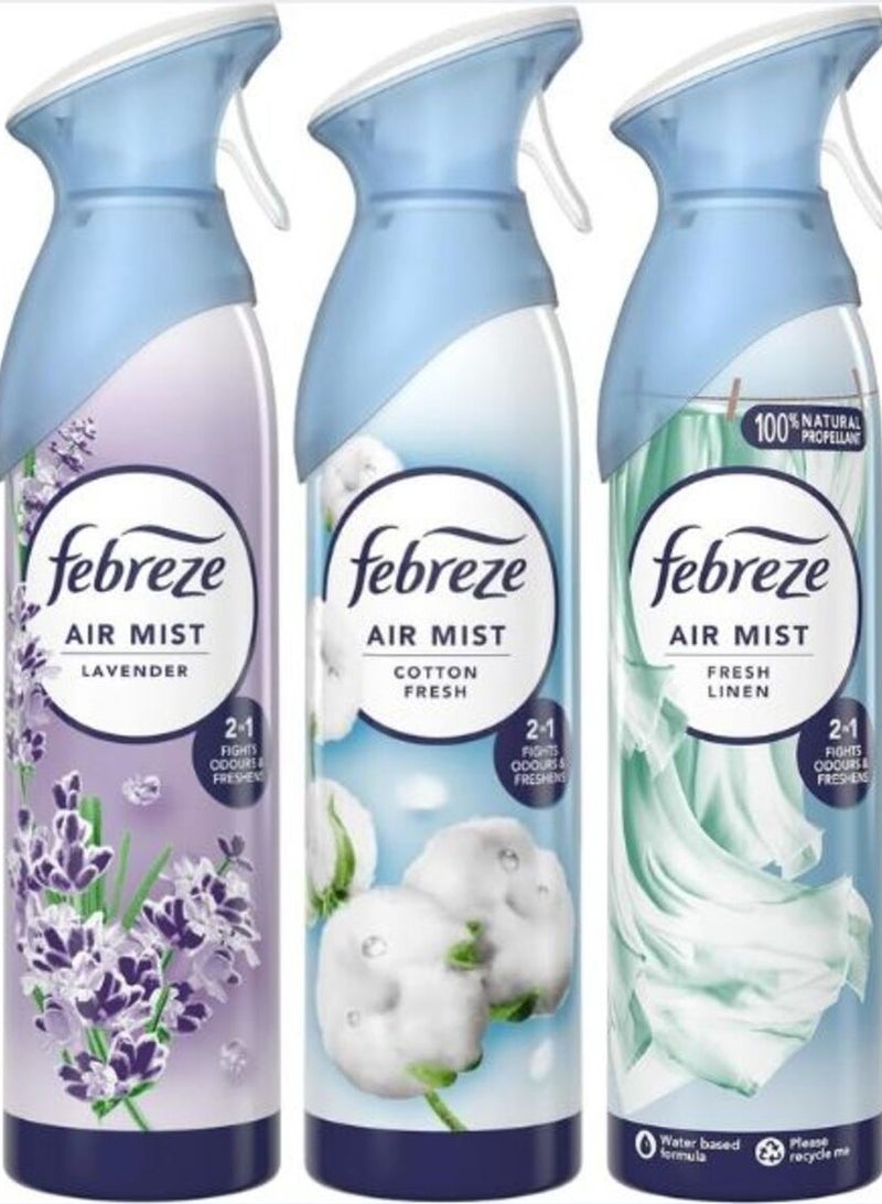 Febreze Air Mist Set – Cotton Fresh, Lavender & Fresh Linen | Odor Elimination & Long-Lasting Freshness 185ml 3PC - Image 1