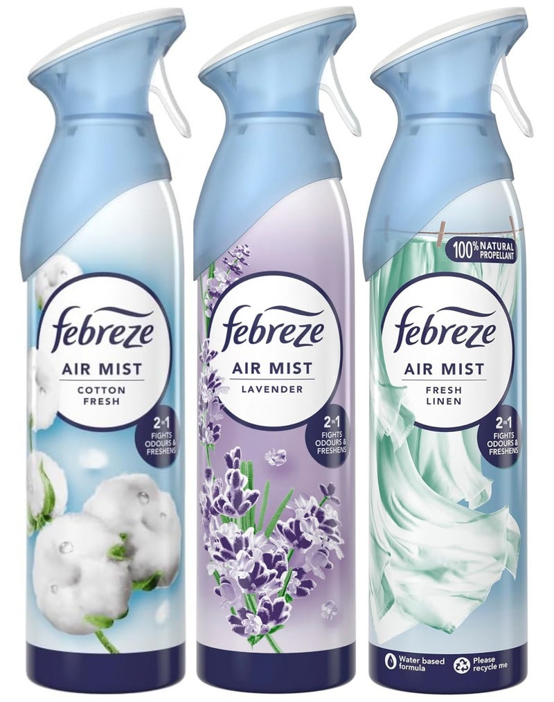 Febreze Air Mist Set – Cotton Fresh, Lavender & Fresh Linen | Odor Elimination & Long-Lasting Freshness 185ml 3PC - Image 2