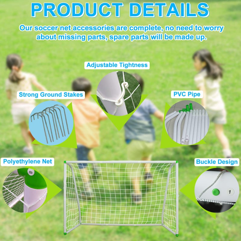 BIGOU 6'X4' Soccer Goal for Backyard Kids Portable Soccer Net with High-Strength Nets, Ground Stakes, Eight-Shaped Clasp, Strong PVC Frame & Weather Resistance Excellent Soccer Field Equipment - Image 5