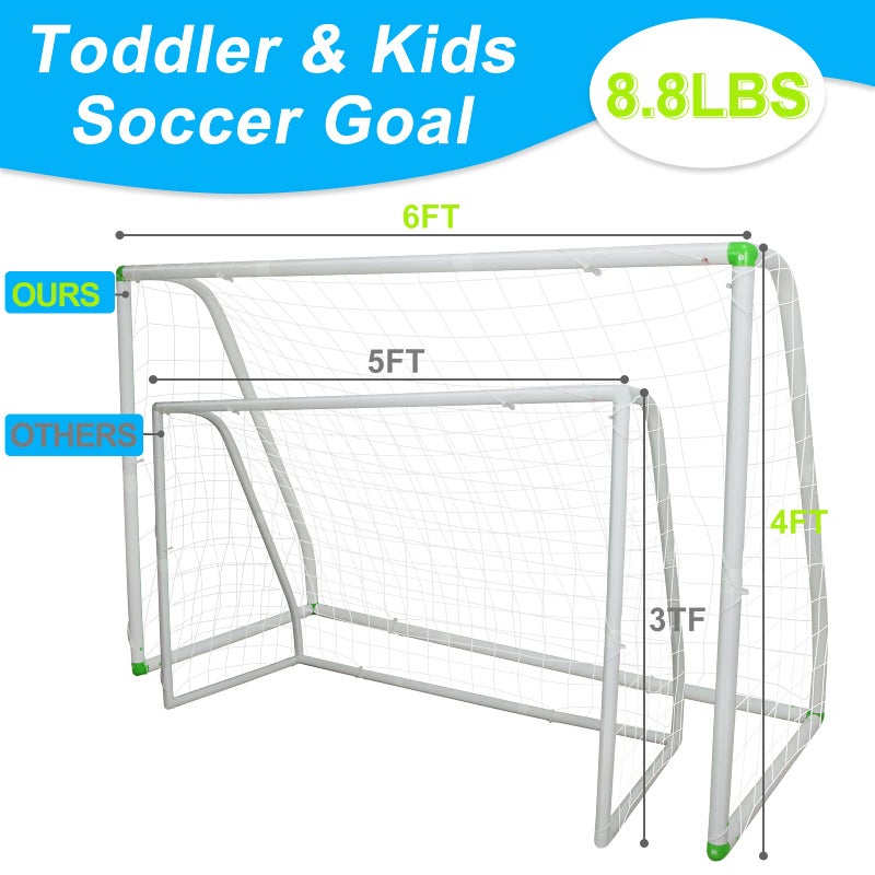 BIGOU 6'X4' Soccer Goal for Backyard Kids Portable Soccer Net with High-Strength Nets, Ground Stakes, Eight-Shaped Clasp, Strong PVC Frame & Weather Resistance Excellent Soccer Field Equipment - Image 4