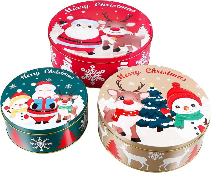 comfrt Premium Christmas Cookie Tins, Large Capacity Round Christmas Tinplate with Lids Cookie Containers for Storing Candies Biscuits Treat Small Gift and More (Circular) - Image 1