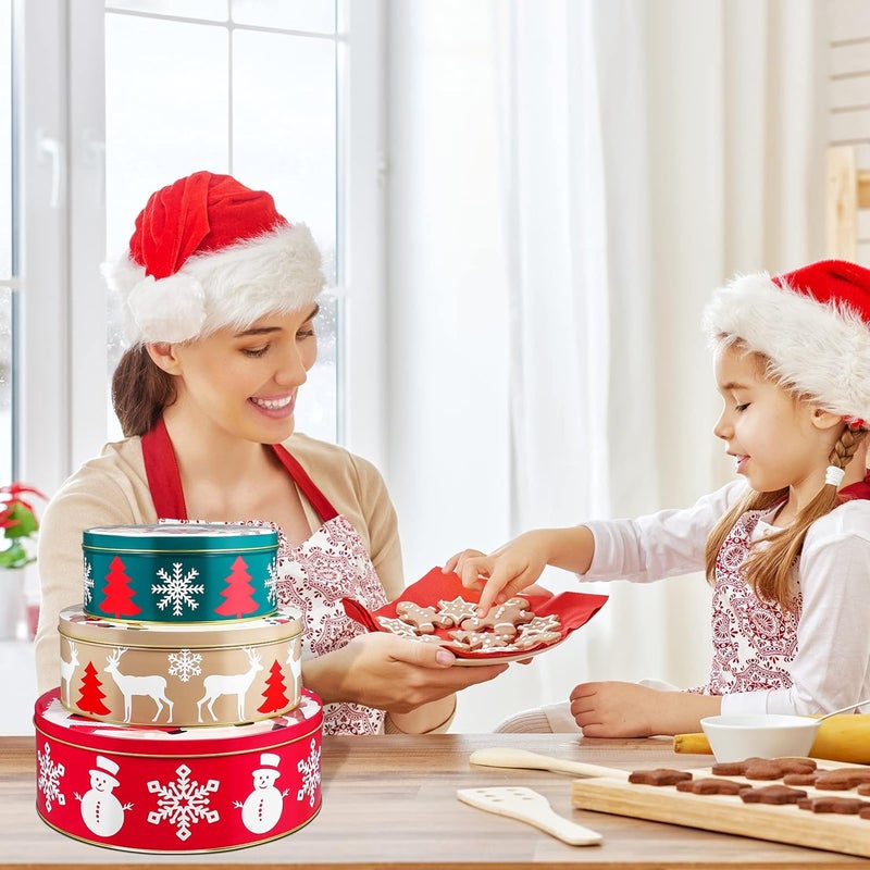 comfrt Premium Christmas Cookie Tins, Large Capacity Round Christmas Tinplate with Lids Cookie Containers for Storing Candies Biscuits Treat Small Gift and More (Circular) - Image 5