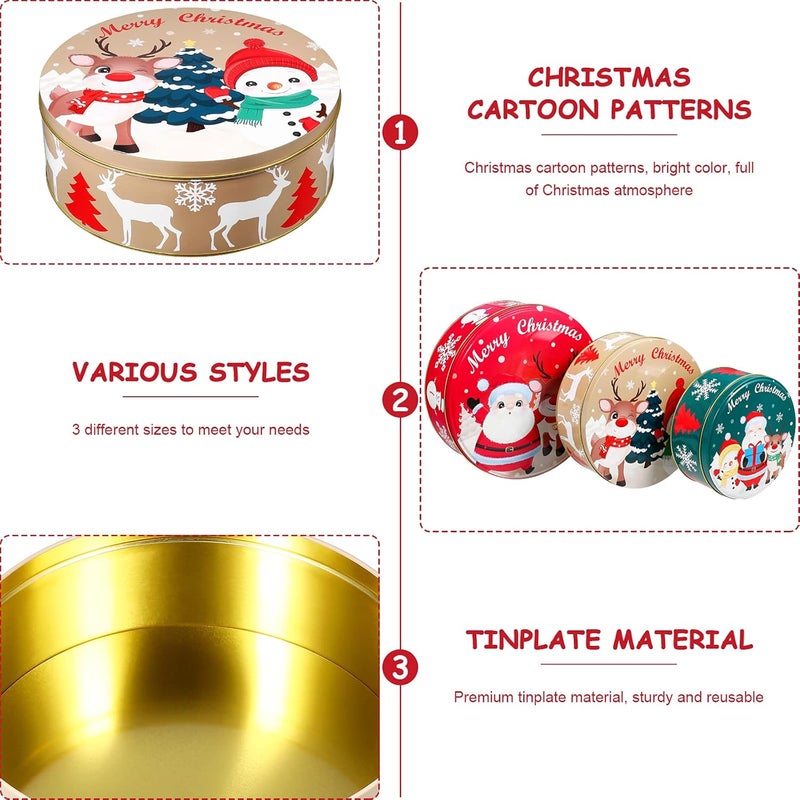 comfrt Premium Christmas Cookie Tins, Large Capacity Round Christmas Tinplate with Lids Cookie Containers for Storing Candies Biscuits Treat Small Gift and More (Circular) - Image 4