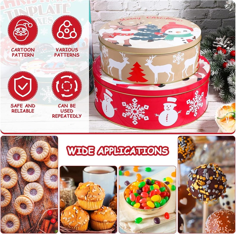 comfrt Premium Christmas Cookie Tins, Large Capacity Round Christmas Tinplate with Lids Cookie Containers for Storing Candies Biscuits Treat Small Gift and More (Circular) - Image 3
