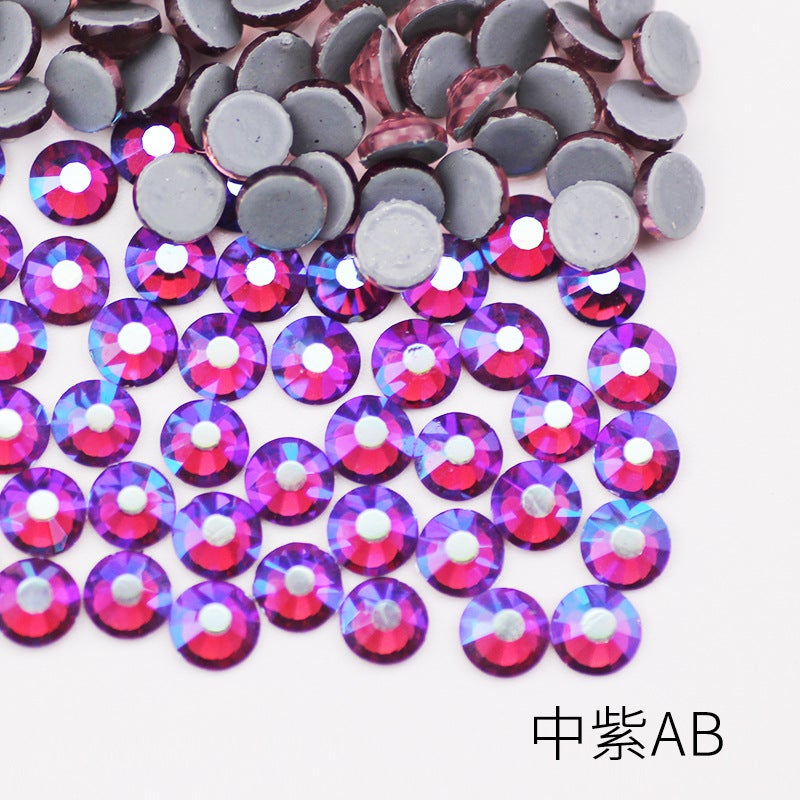 Boutique imitation Olympic bottom AB color hot drilling rubber bottom glass Czech hot drilling rhinestone clothing accessories dance dress accessories 45 Fuchsia AB