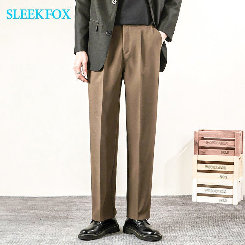 Summer Men'S Drapey Loose Trendy Straight-Leg Casual Pants Korean Style Slim Versatile Cropped Dress Pants Wrinkle-Free Pants - Image 5