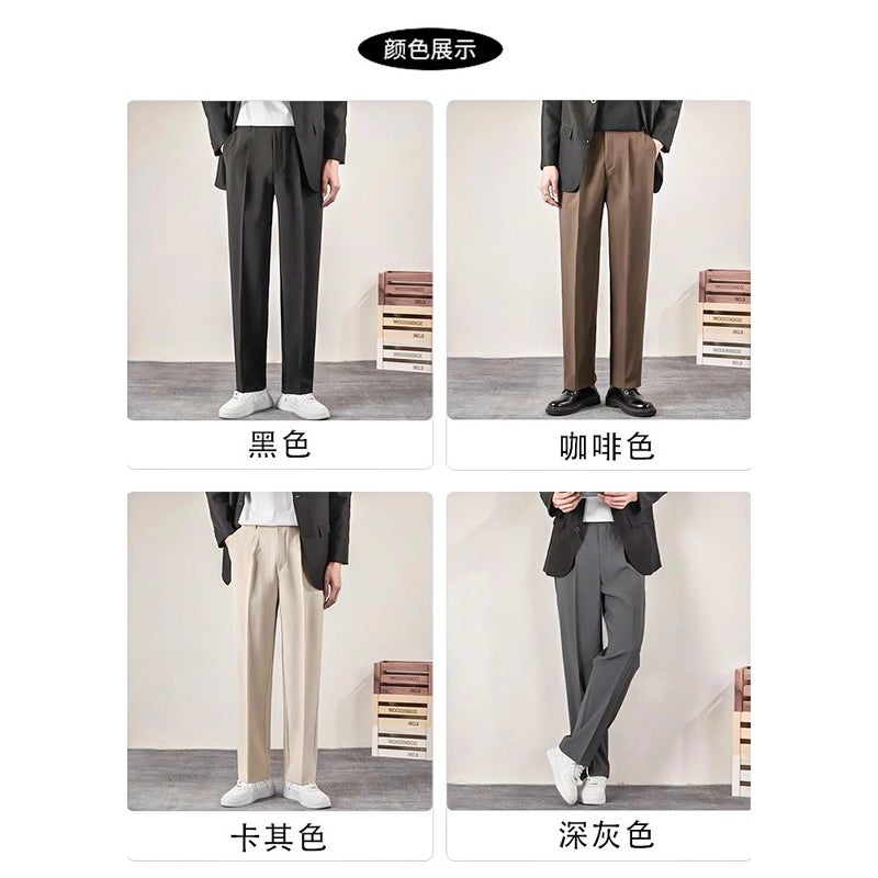 Summer Men'S Drapey Loose Trendy Straight-Leg Casual Pants Korean Style Slim Versatile Cropped Dress Pants Wrinkle-Free Pants - Image 3