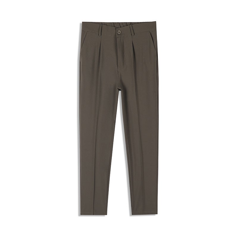 Summer Men'S Drapey Loose Trendy Straight-Leg Casual Pants Korean Style Slim Versatile Cropped Dress Pants Wrinkle-Free Pants - Image 1