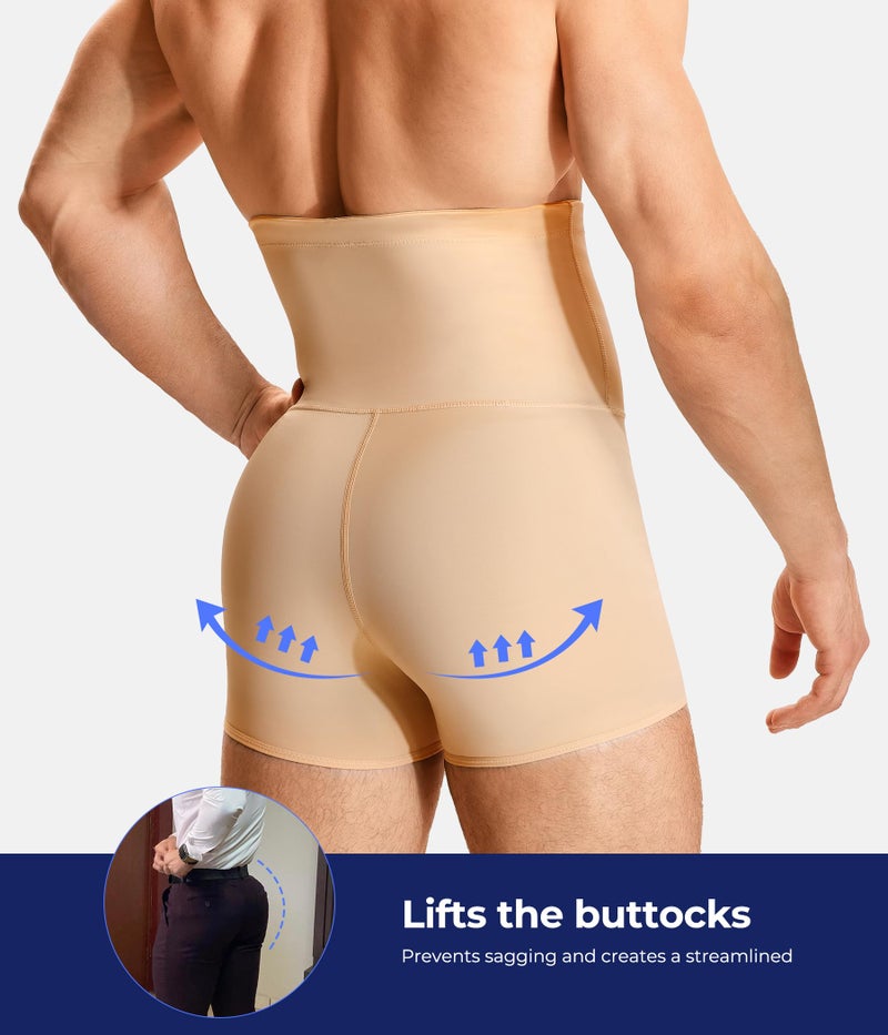 TAILONG Men Tummy Control Shorts High Waist Slimming Underwear Body Shaper Seamless Belly Girdle Boxer Briefs (Beige, S) - Image 3
