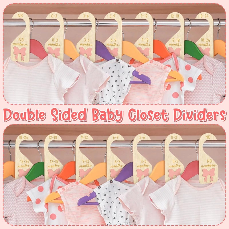 R HORSE Wooden Baby Closet Dividers  8Pcs 3D Coquette Pink Bow Baby Closet Organizer DoubleSided Newborn Clothes Size Hanger Dividers Nursery Birthday Gift for Boy Girl 024 Months - Image 4