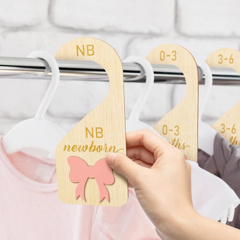 R HORSE Wooden Baby Closet Dividers  8Pcs 3D Coquette Pink Bow Baby Closet Organizer DoubleSided Newborn Clothes Size Hanger Dividers Nursery Birthday Gift for Boy Girl 024 Months - Image 5