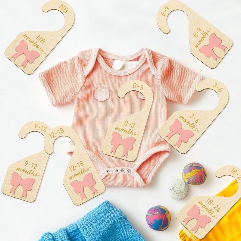 R HORSE Wooden Baby Closet Dividers  8Pcs 3D Coquette Pink Bow Baby Closet Organizer DoubleSided Newborn Clothes Size Hanger Dividers Nursery Birthday Gift for Boy Girl 024 Months - Image 2