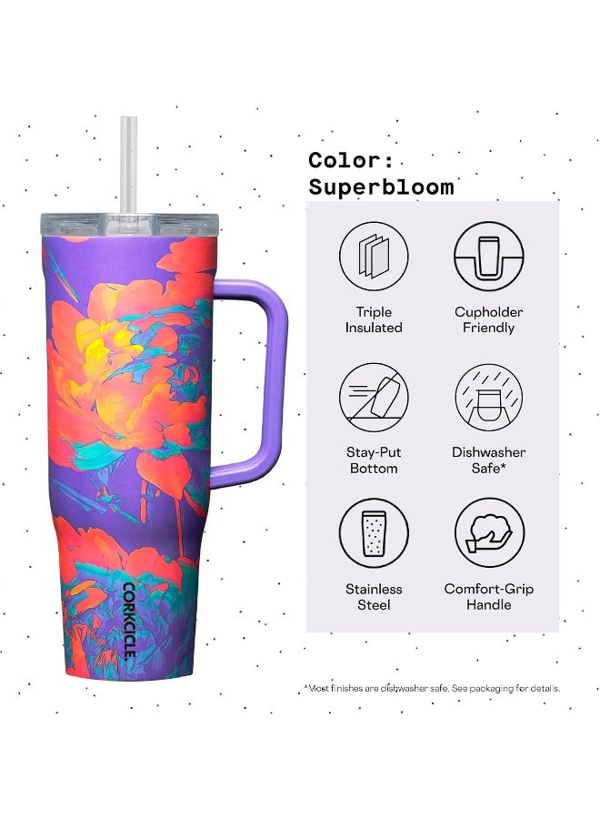 Corkcicle Cruiser Insulated Tumbler with Handle and Straw, Super Bloom, 40 oz - Image 4