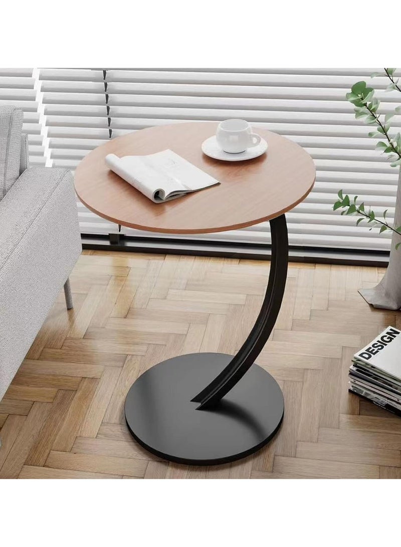جورونب طاولة جانبية على شكل حرف C، طاولة قهوة، طاولة جانبية مستديرة، طاولة أريكة، طاولة جانبية للوجبات الخفيفة، للمساحات الصغيرة، غرفة المعيشة، غرفة النوم، لون الخشب + أسود - Image 1