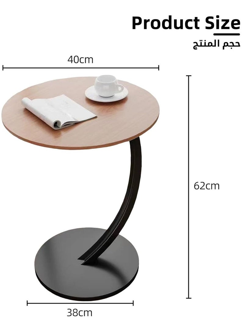 جورونب طاولة جانبية على شكل حرف C، طاولة قهوة، طاولة جانبية مستديرة، طاولة أريكة، طاولة جانبية للوجبات الخفيفة، للمساحات الصغيرة، غرفة المعيشة، غرفة النوم، لون الخشب + أسود - Image 2