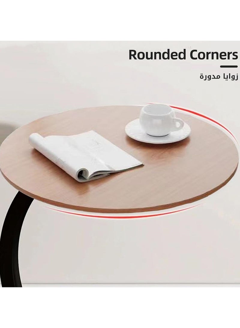 جورونب طاولة جانبية على شكل حرف C، طاولة قهوة، طاولة جانبية مستديرة، طاولة أريكة، طاولة جانبية للوجبات الخفيفة، للمساحات الصغيرة، غرفة المعيشة، غرفة النوم، لون الخشب + أسود - Image 3