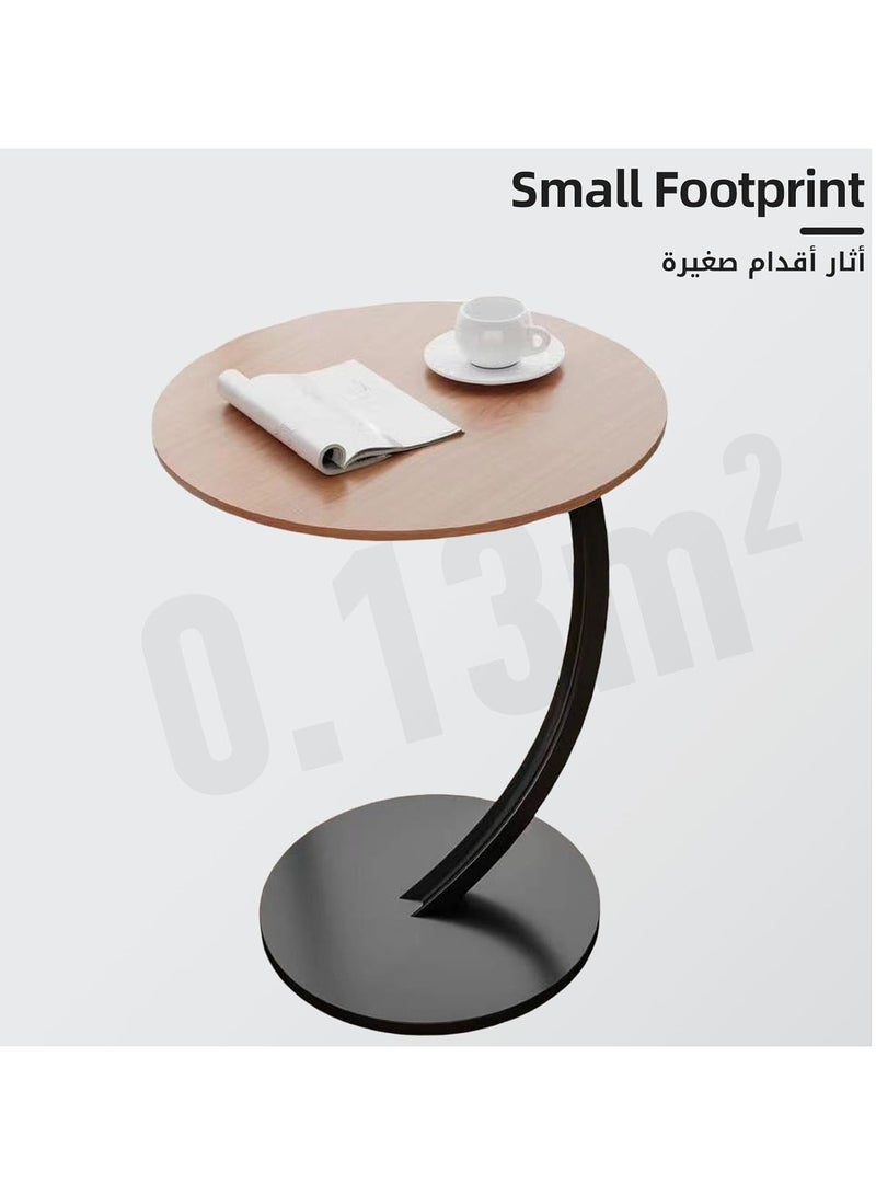 جورونب طاولة جانبية على شكل حرف C، طاولة قهوة، طاولة جانبية مستديرة، طاولة أريكة، طاولة جانبية للوجبات الخفيفة، للمساحات الصغيرة، غرفة المعيشة، غرفة النوم، لون الخشب + أسود - Image 5