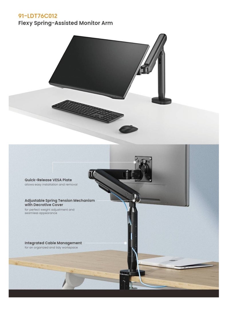 نيوستار ذراع شاشة مرنة Newstar 91-LDT76C012 - تناسب شاشات من 17 بوصة إلى 35 بوصة، سعة 3-11 كجم لكل ذراع، دوران الشاشة بزاوية 90 درجة، إمالة ±60 درجة، حركة كاملة، إدارة الكابلات، تركيب بمشبك وثقب، لون أسود - Image 3