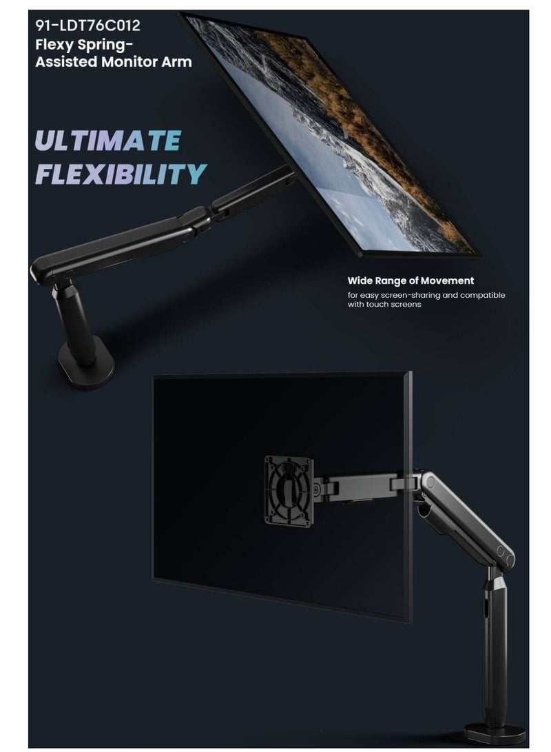 نيوستار ذراع شاشة مرنة Newstar 91-LDT76C012 - تناسب شاشات من 17 بوصة إلى 35 بوصة، سعة 3-11 كجم لكل ذراع، دوران الشاشة بزاوية 90 درجة، إمالة ±60 درجة، حركة كاملة، إدارة الكابلات، تركيب بمشبك وثقب، لون أسود - Image 4