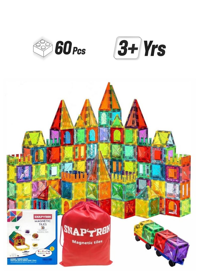 سنابترون مكعبات مغناطيسية من سنابترون للأطفال - مجموعة من 60 قطعة هدايا للبنات والأولاد، مكعبات مغناطيسية للأطفال من سن 3 سنوات فما فوق، 4 5 6 7 8 9 10/ لعبة بناء وتعلم المكعبات المغناطيسية التعليمية للأطفال - Image 1