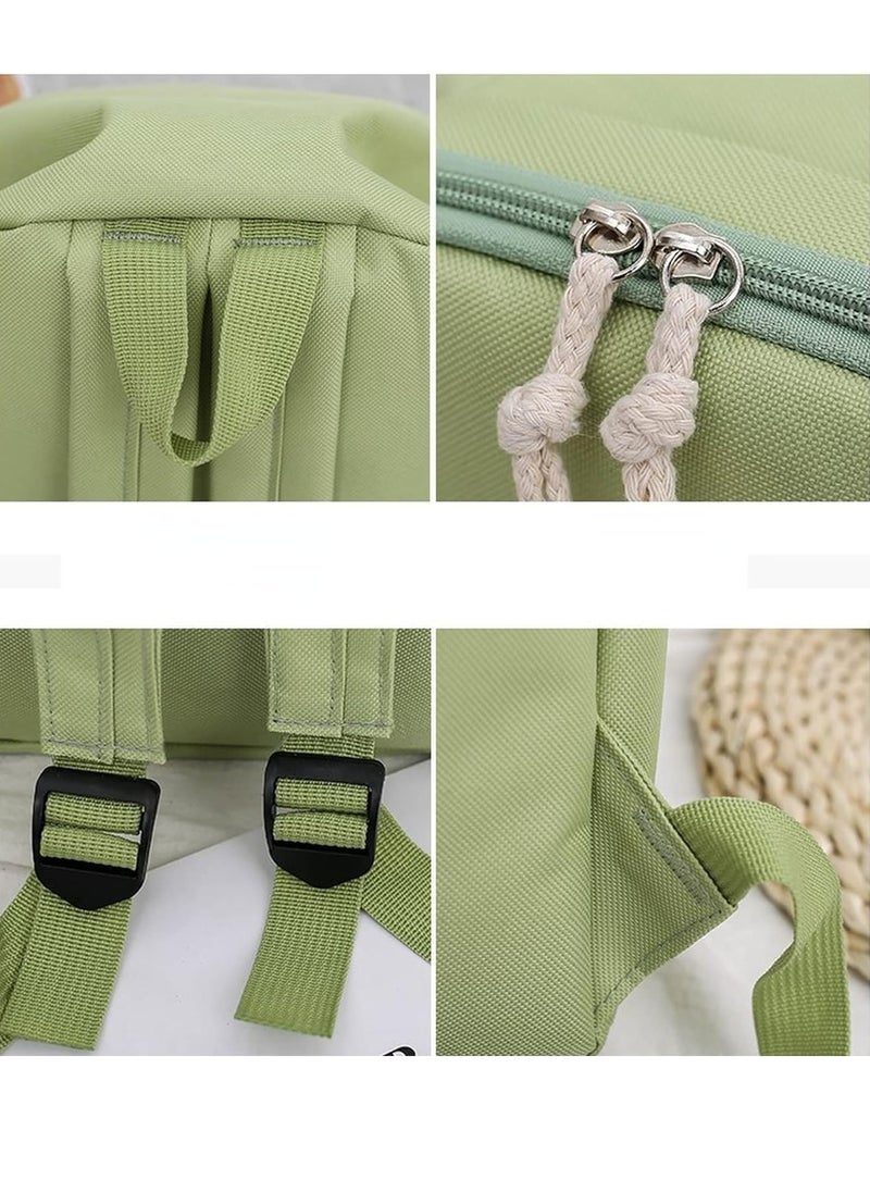 Arabest - 4Pcs Kawaii School Backpacks Combo Cute Flower Pendant Aesthetic Canvas School Bag Bookbag Back To School Supplies Daypack, Green, Large, Classic - Image 1